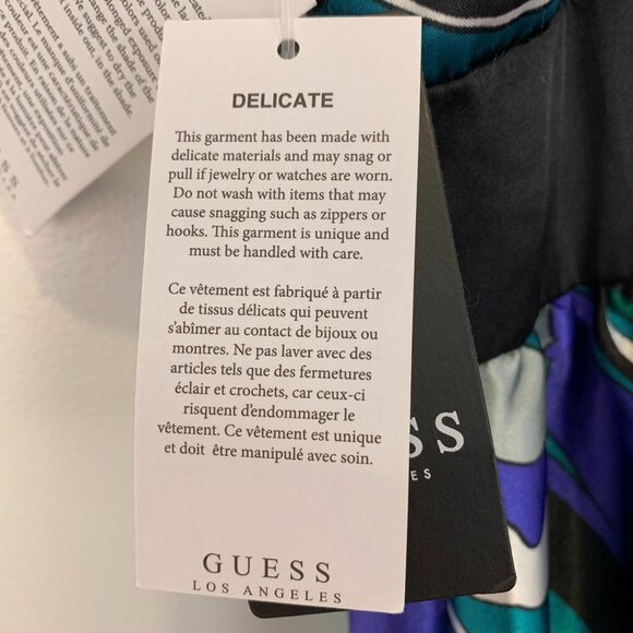 NWT Guess Abstract Print Black Bow Front Dress L - Picture 8 of 9